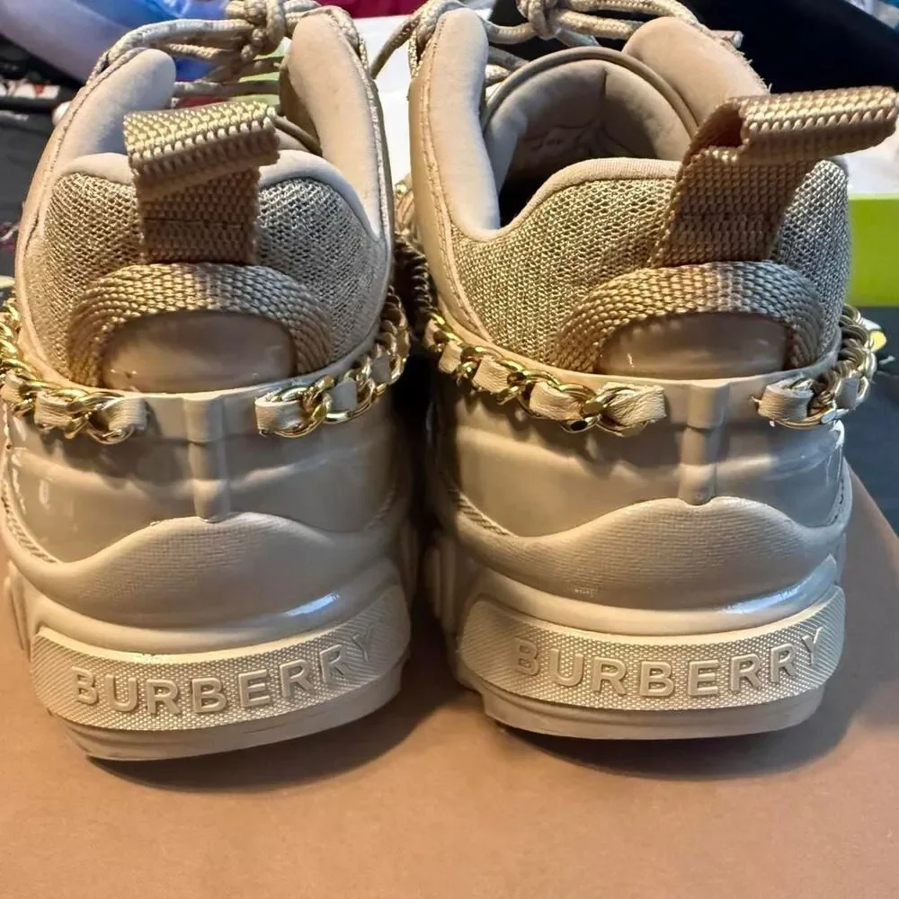 Burberry Women's Cream and Tan Trainers